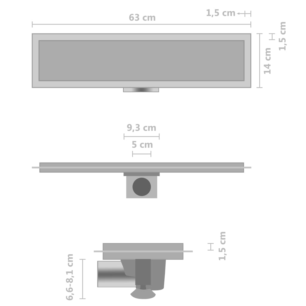 Duschrinne mit 2in1Abdeckung 63x14 cm Edelstahl