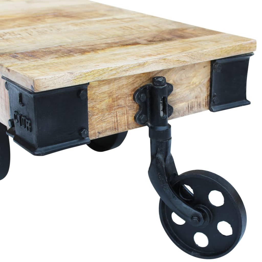 Holz-Couchtisch mit Rollen Massives Mangoholz robustes Design Stabil einzigartig Holz-Couchtisch mit Rollen Massives Mangoholz robustes Design Stabil einzigartig