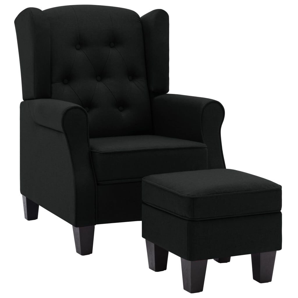 Sessel mit Fußhocker Schwarz Stoff gemütlich modern für Wohn oder Schlafzimmer Sessel mit Fußhocker Schwarz Stoff gemütlich modern für Wohn oder Schlafzimmer