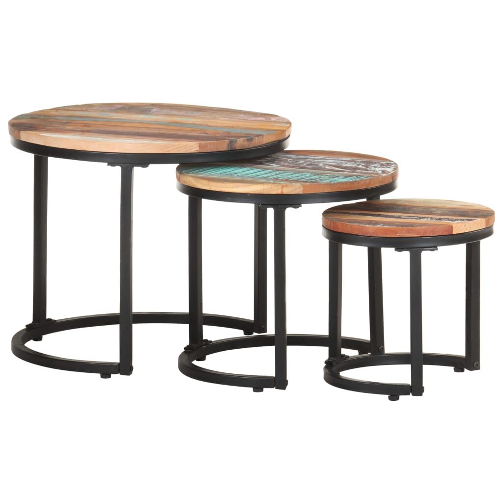 Beistelltische 3er Set aus massivem Altholz rustikal modern für Wohnzimmer