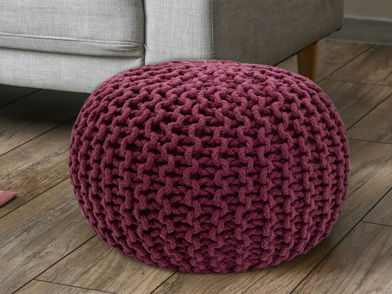 Strickhocker Pouf Ø 45 H 30 cm cm Sitzpouf Strick Bodenkissen