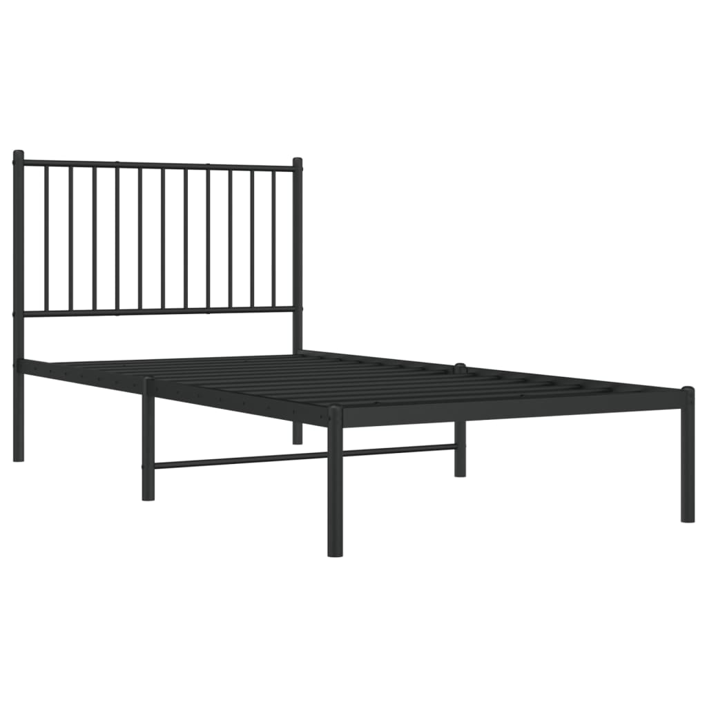 Bettgestell Bettrahmen Einzelbett Gästebett Metall mit Kopfteil Schwarz 90x190cm