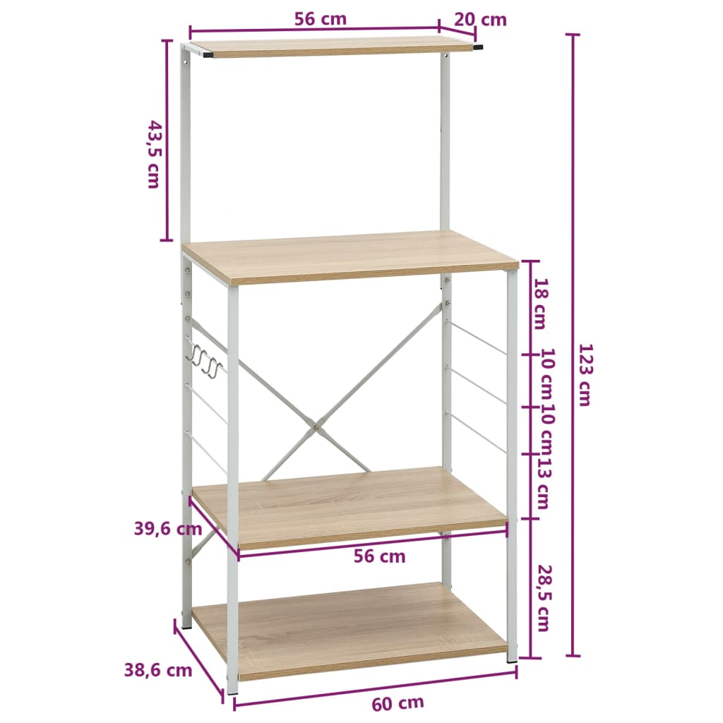 Mikrowellenschrank 4-stufig Weiß Eichenbraun 60x39,6x123 cm Holz Stahl