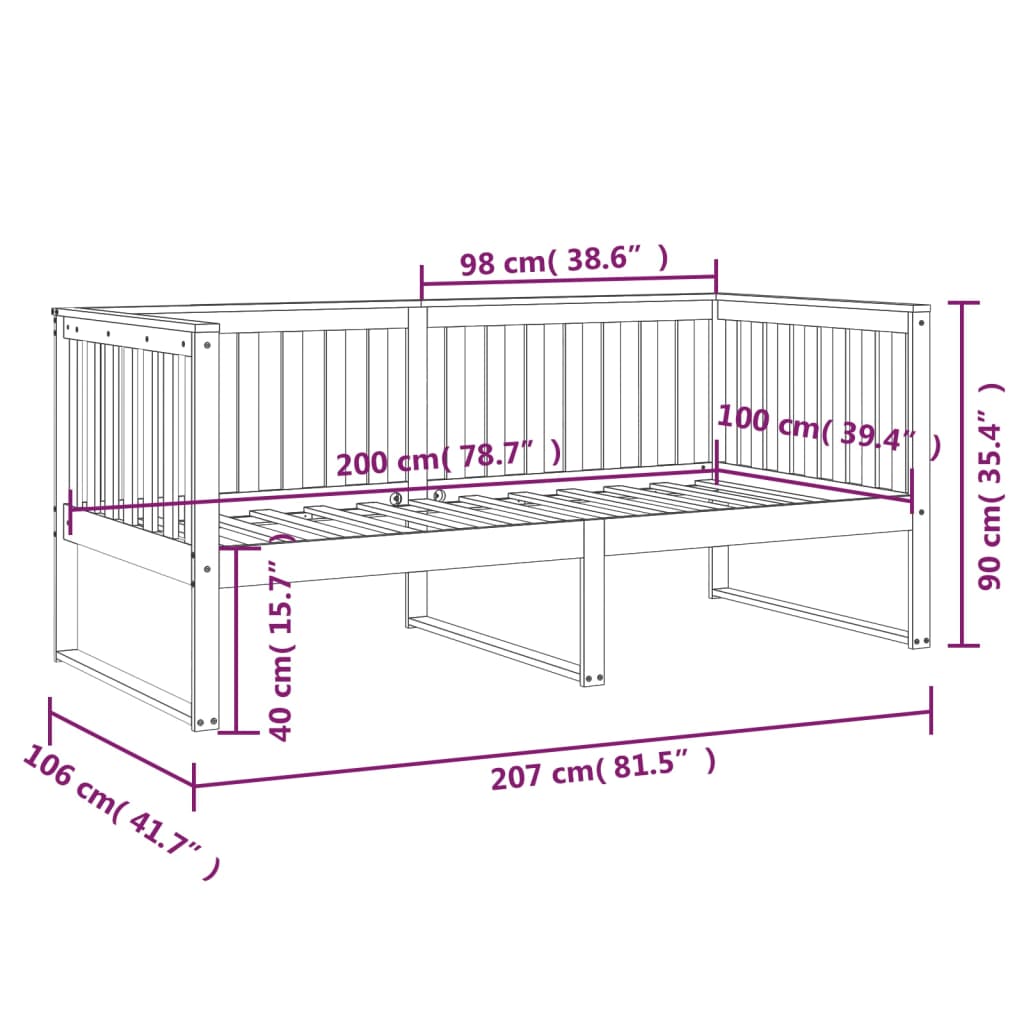 Tagesbett Schlafsofa Gästebett Sofa Schlafcouch Schwarz 100x200cm Massivholz