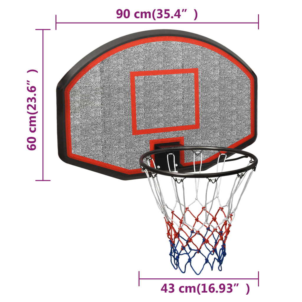 vidaXL Basketball-Rückwand Schwarz 90 x 60 x 2 cm Polyethylen