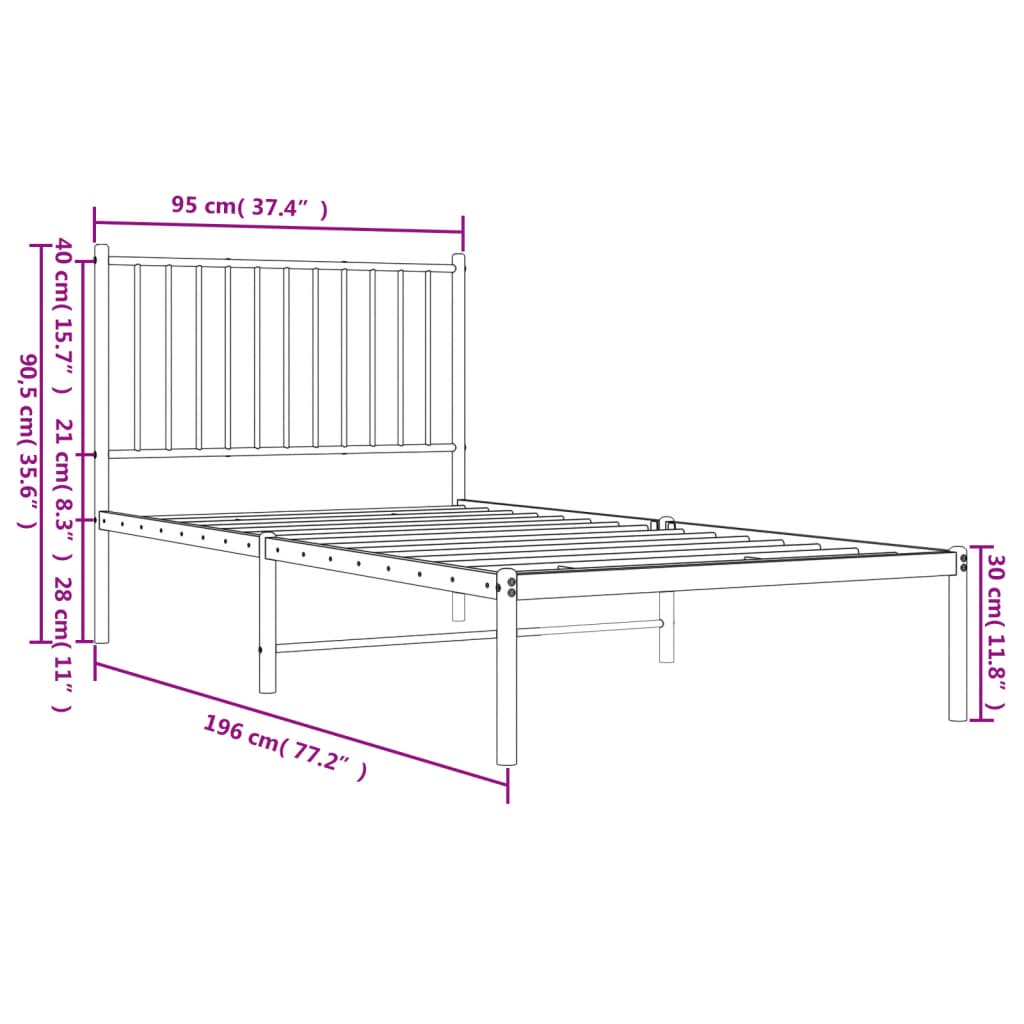 Bettgestell Bettrahmen Einzelbett Gästebett Metall mit Kopfteil Schwarz 90x190cm