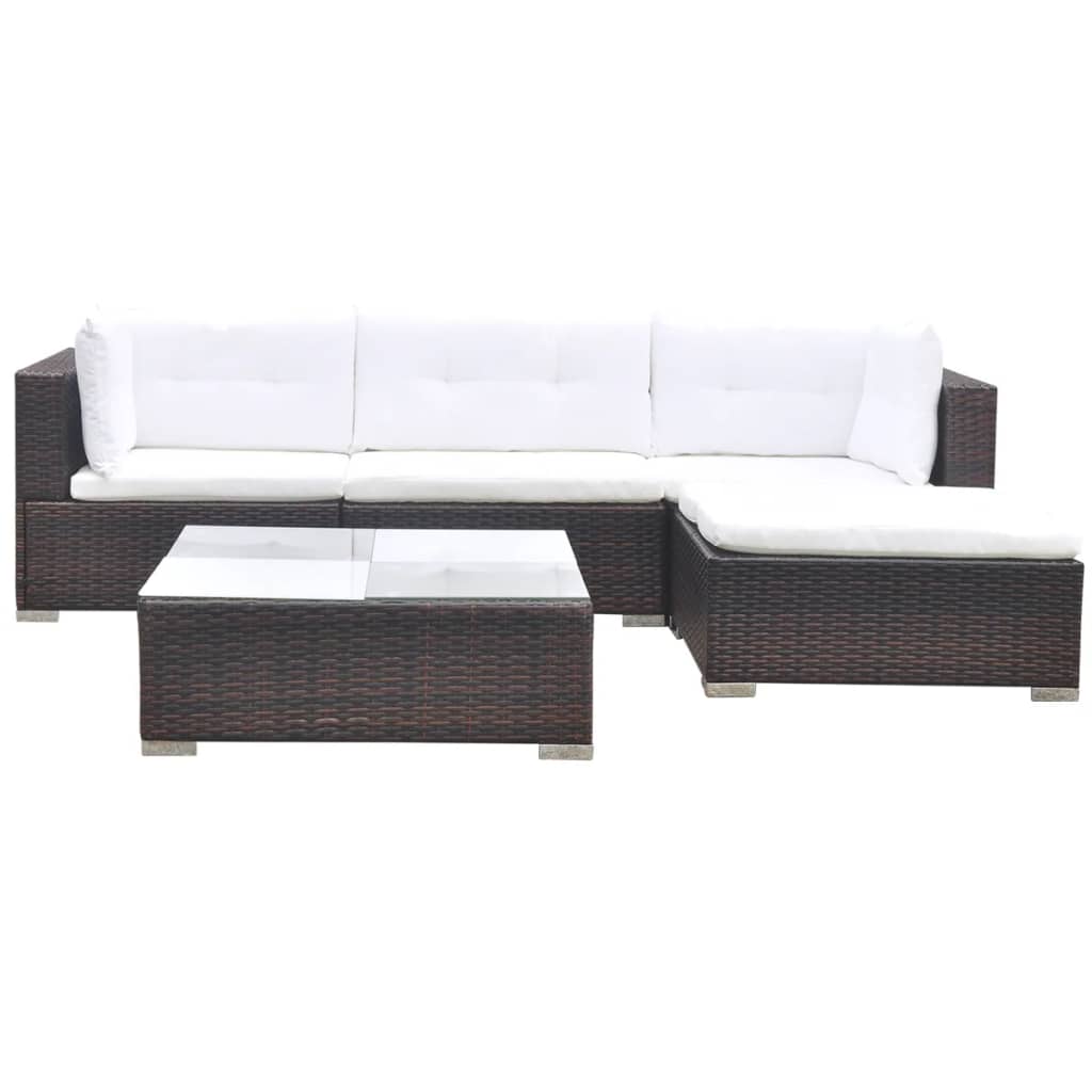 vidaXL 5-teiliges Garten-Lounge-Set mit Kissen Poly Rattan Braun