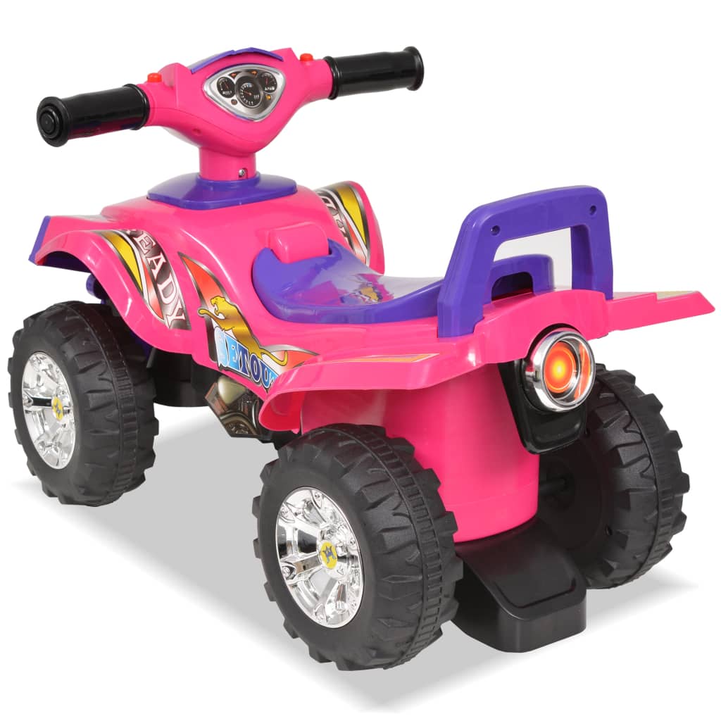 Kinder-Rutschauto Rosa und Lila mit Sound und Lichtfunktionen.