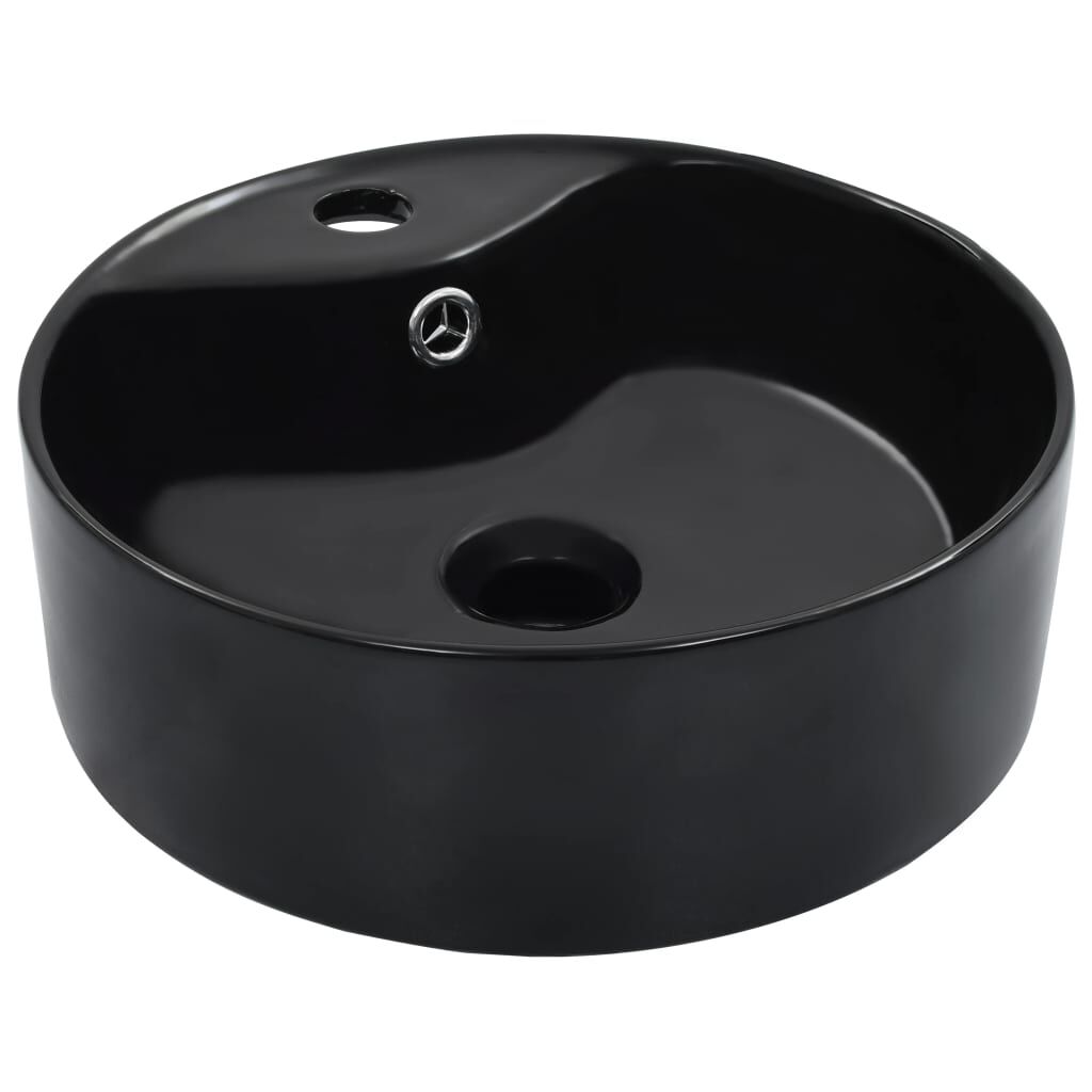 Waschbecken 36 x 13 cm mit Überlauf Schwarze Keramik zeitlos elegant Badezimmer
