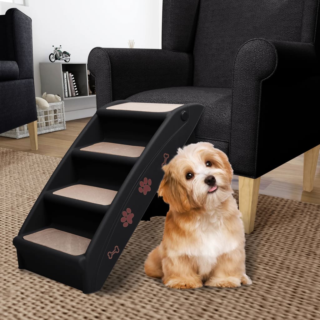 Klappbare Hundetreppe Schwarz 62x40x49,5 cm Faltbare Haustiertreppe für Hunde