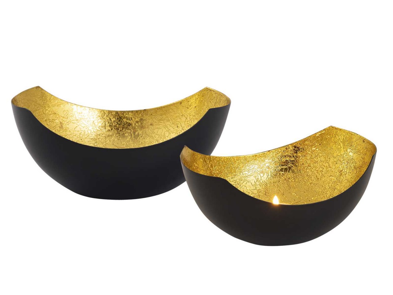 Teelichthalter 48-teilig Set 2´x 24 VE Kerzenhalter Love Schalenform schwarz matt innen vergoldet Teelichthalter 48-teilig Set 2´x 24 VE Kerzenhalter Love Schalenform schwarz matt innen vergoldet
