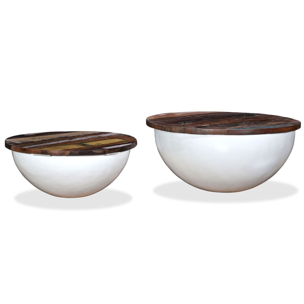 Couchtisch-Set 2-tlg. Weiß – Massives Altholz in Schalenform Stabil modern Couchtisch-Set 2-tlg. Weiß – Massives Altholz in Schalenform Stabil modern