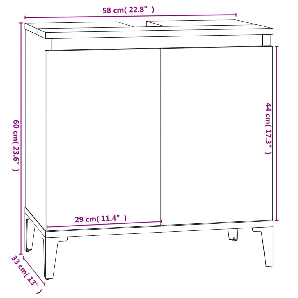 Badschrank Unterschrank Waschbeckenschrank Badezimmer Schwarz 58x33x60cm