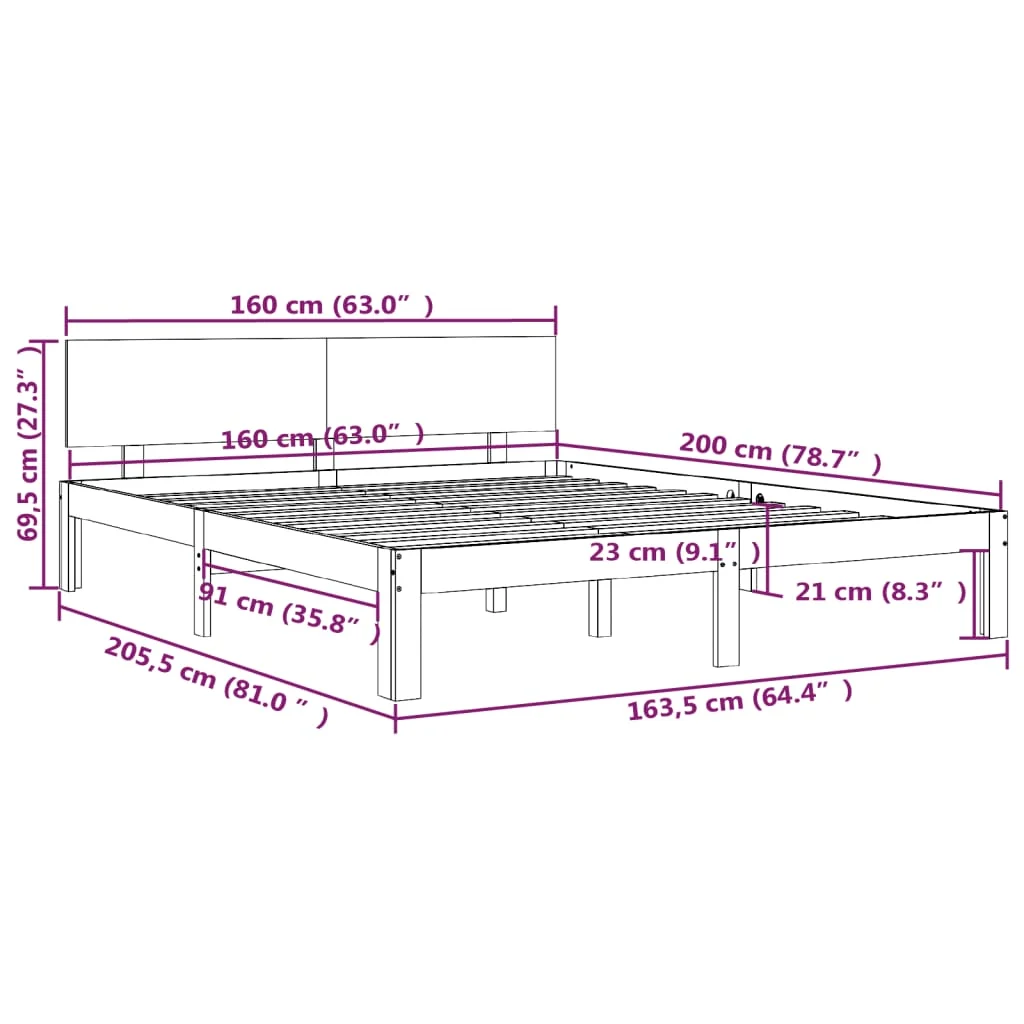 Bettgestell Bettrahmen Doppelbett Massivholz Kiefer 160 x 200 cm 