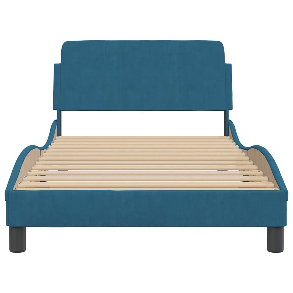 Bettgestell 100x200 cm Blau mit Kopfteil Samtbezug weich bequem gepolstert Bettgestell 100x200 cm Blau mit Kopfteil Samtbezug weich bequem gepolstert
