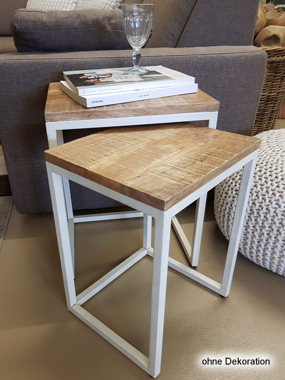 Beistelltisch Holz Satztisch Set 2 Stück Wohnzimmer Tisch Couchtisch Dallas Metall Gestell Beistelltisch Holz Satztisch Set 2 Stück Wohnzimmer Tisch Couchtisch Dallas Metall Gestell