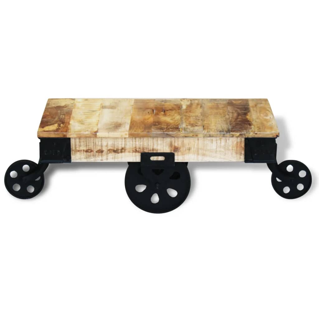 Holz-Couchtisch mit Rollen Massives Mangoholz robustes Design Stabil einzigartig Holz-Couchtisch mit Rollen Massives Mangoholz robustes Design Stabil einzigartig