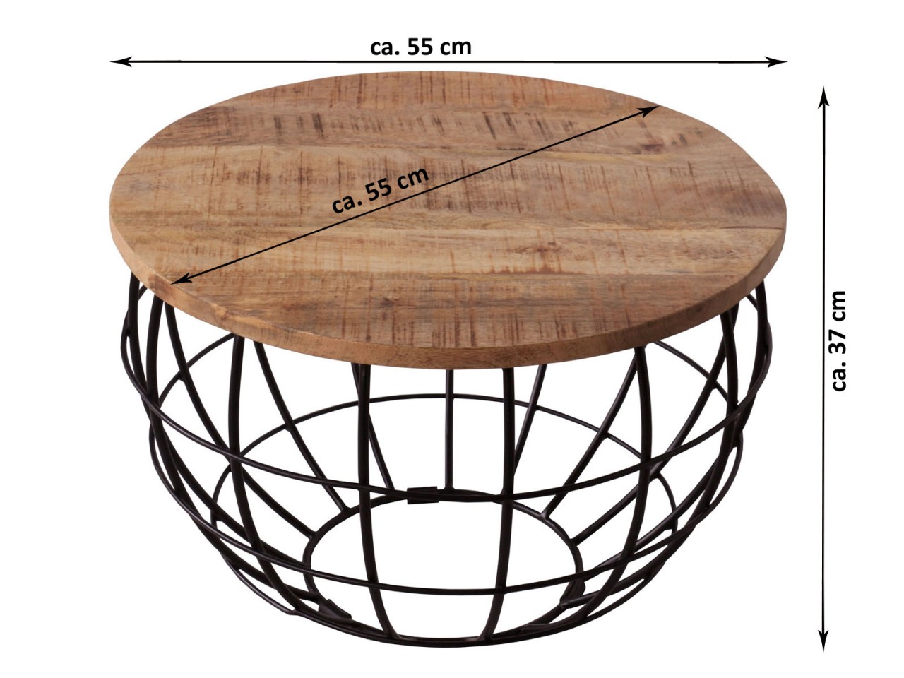 Couchtisch ø 55 cm Wohnzimmer-Tisch rund Beistelltisch nachhaltig London Metall Drahtgestell Gitter