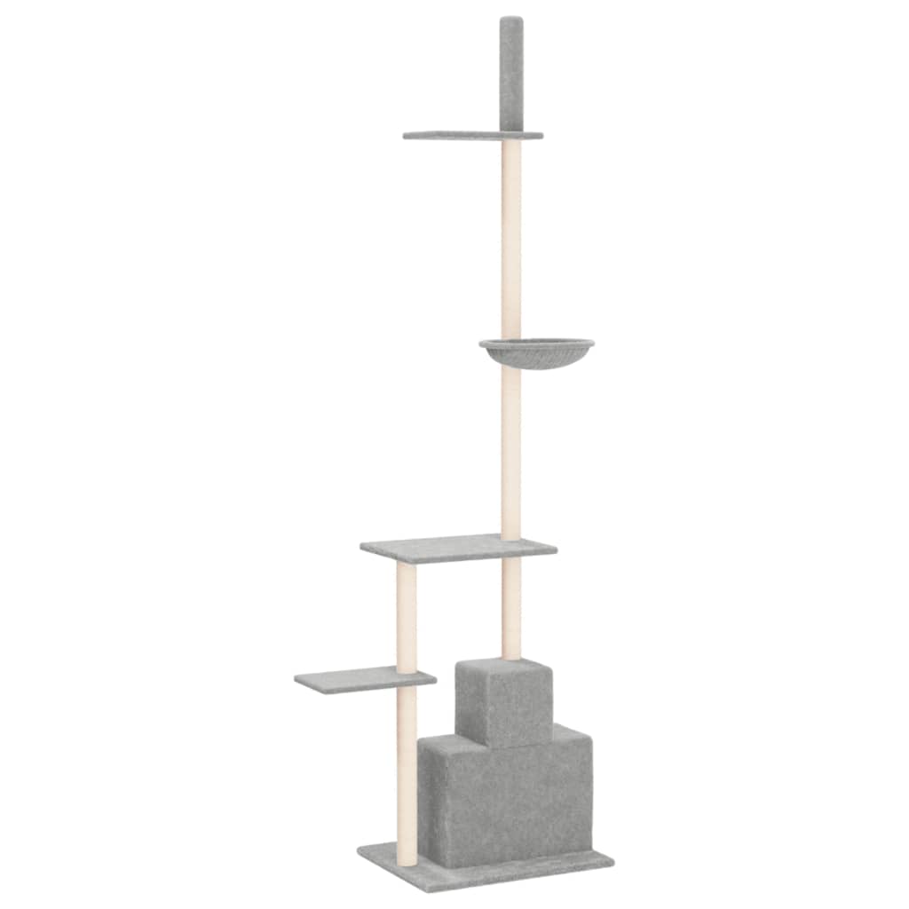 Katzenkratzbaum Höhenverstellbarer mit 2 Höhlen und Liegemulde 86x47,5x250,5-276,5 cm Hellgrau