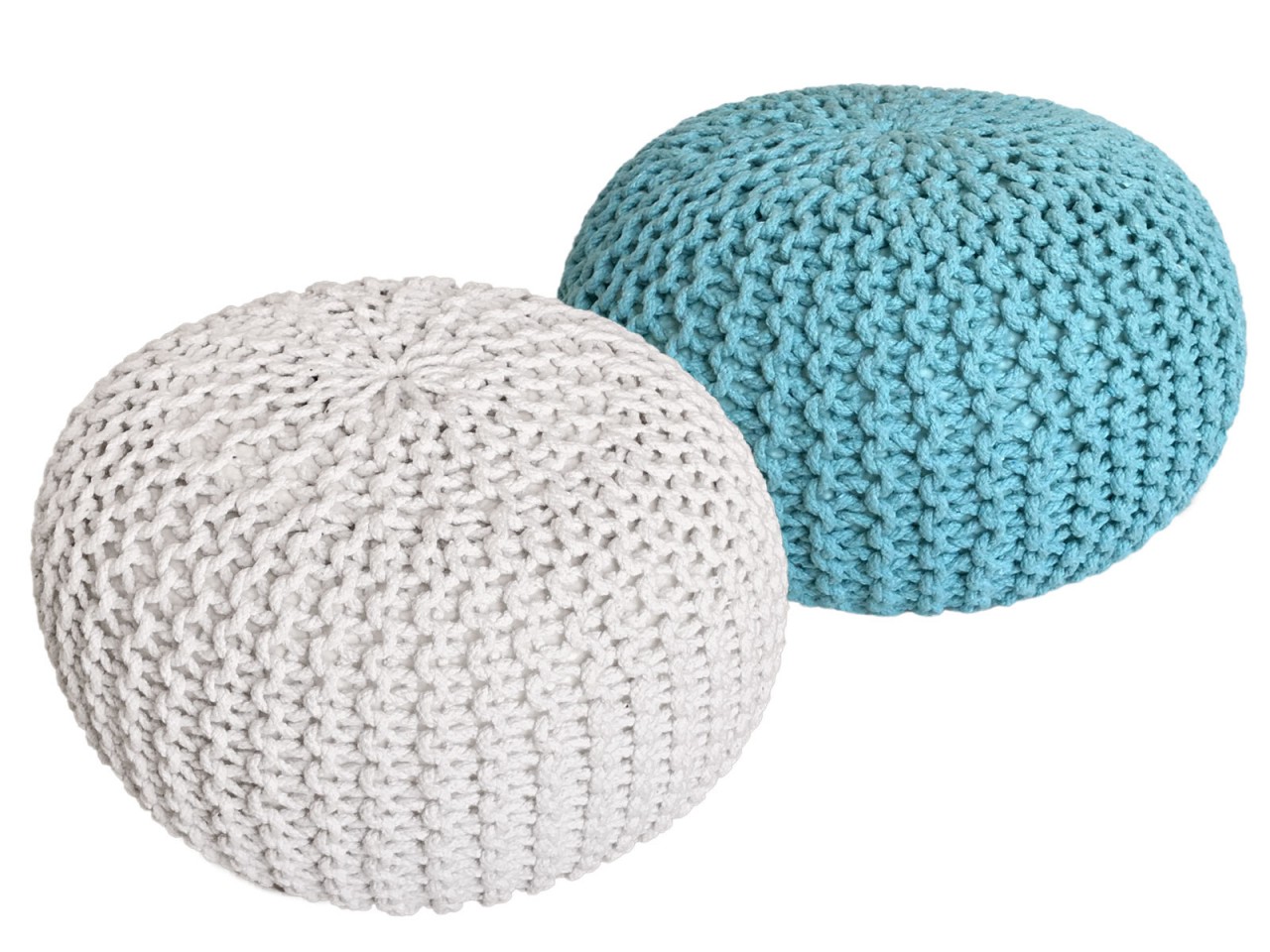 Sitzhocker Pouf SET 2 Stück Ø 55 cm H 37 cm Strickhocker Bodenkissen Grobstrick-Optik nachhaltig