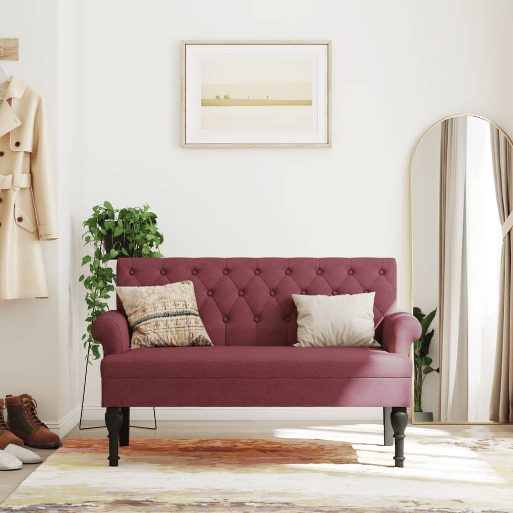 Sitzbank mit Rückenlehne Weinrot 120x62x75,5 cm Stoff Modern & stilvoll Sitzbank mit Rückenlehne Weinrot 120x62x75,5 cm Stoff Modern & stilvoll