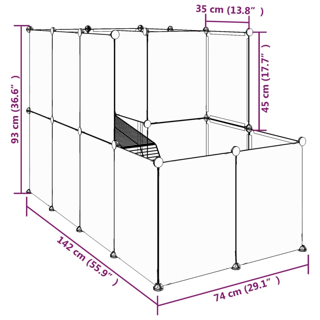 Kleintierkäfig 142x74x93 cm Transparent Kunststoff Stahl