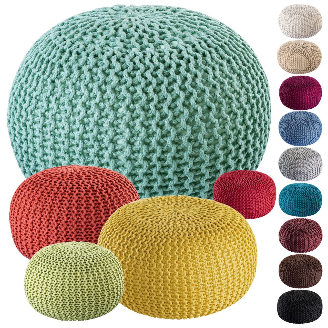 Pouf PREMIUM ø45cm Sitzhocker Strickpouf Innen Terrasse Pool Garten nachhaltig Pouf PREMIUM ø45cm Sitzhocker Strickpouf Innen Terrasse Pool Garten nachhaltig