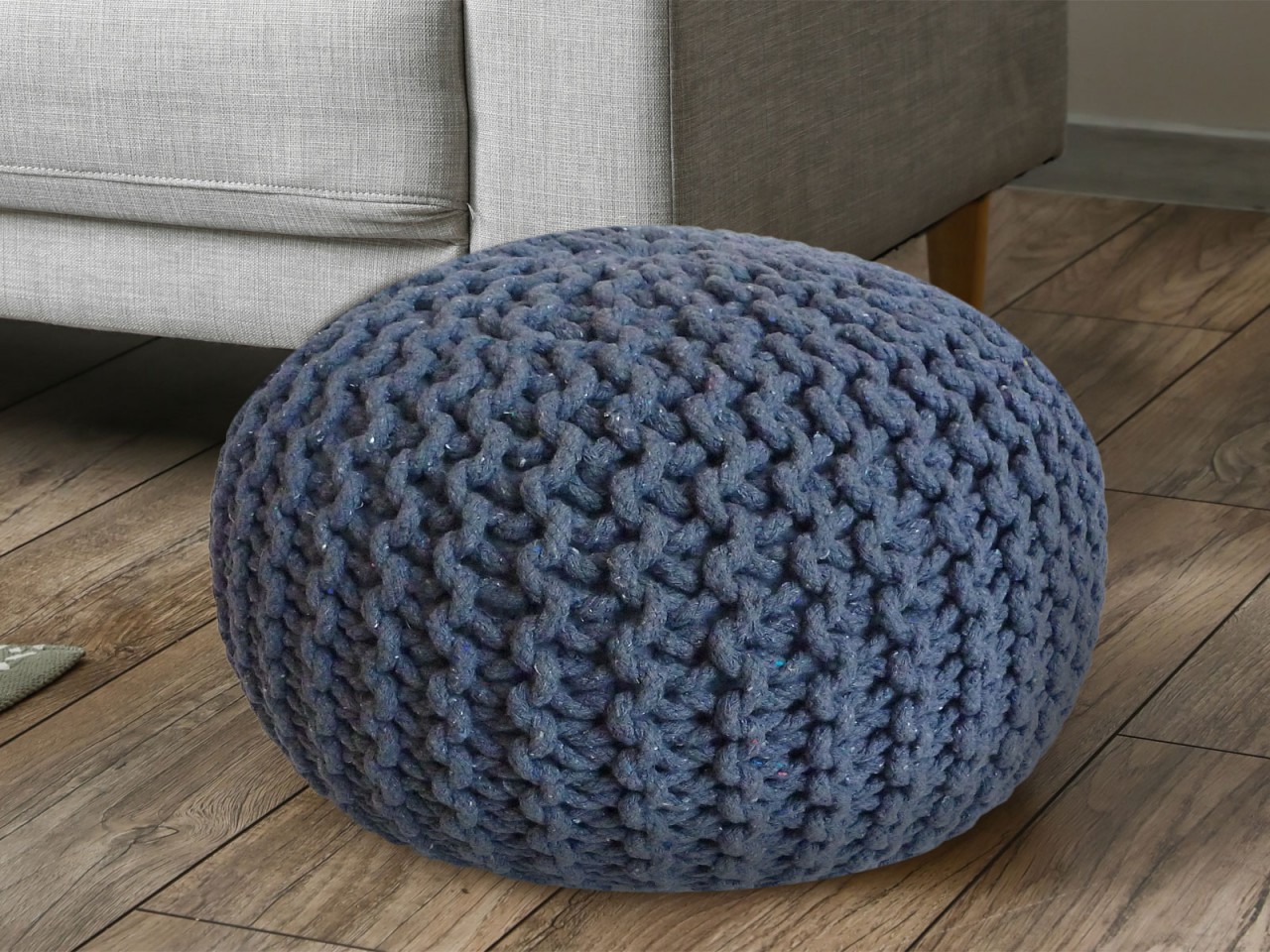 Pouf Ø 55 H 37 H 37 Strickhocker Sitzpouf Bodenkissen nachhaltig