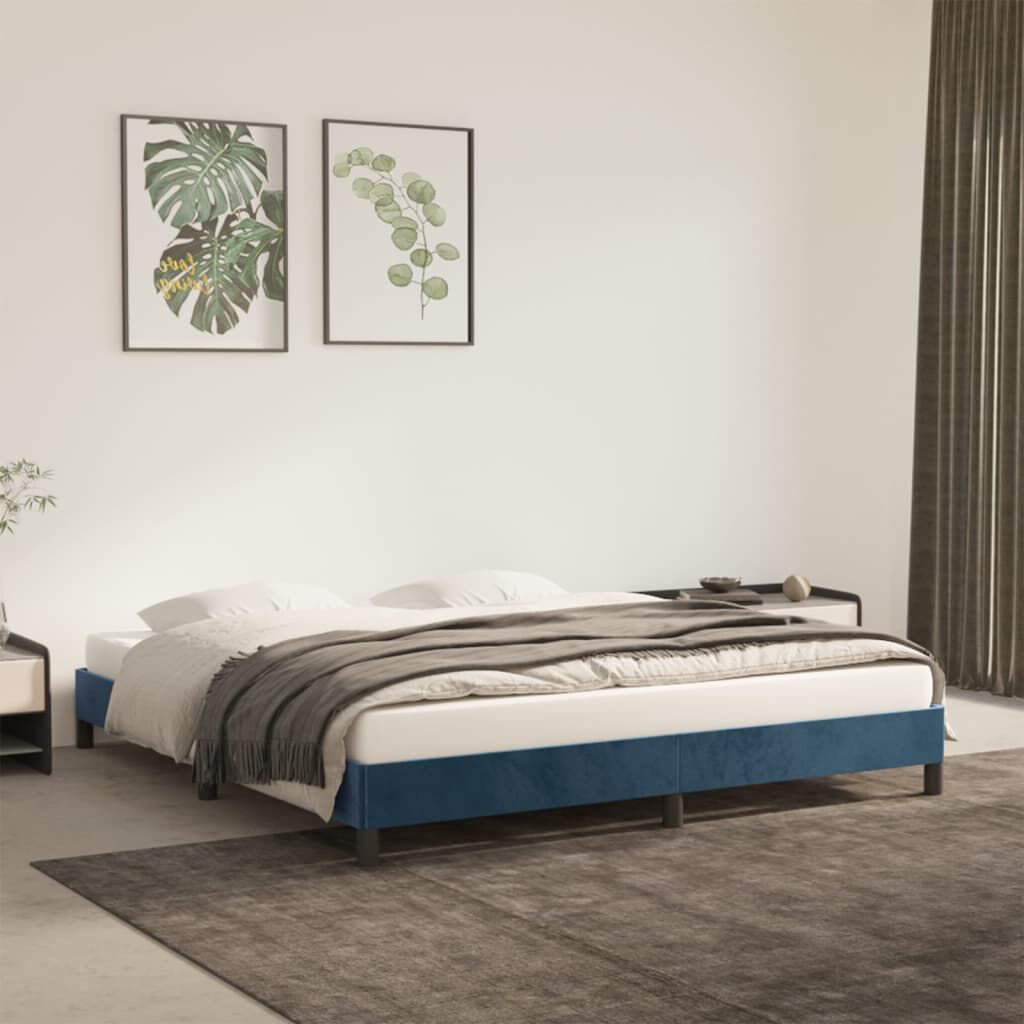 Bettgestell Dunkelblau 180x200 cm aus Samt ohne Matratze elegant gepolstert Bettgestell Dunkelblau 180x200 cm aus Samt ohne Matratze elegant gepolstert