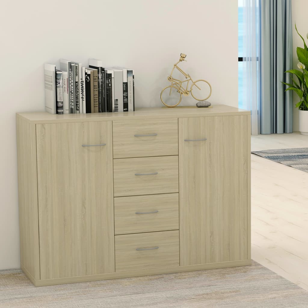 Sideboard Sonoma-Eiche 88x30x65cm Holzwerkstoff 4 Schubladen 2 Türen