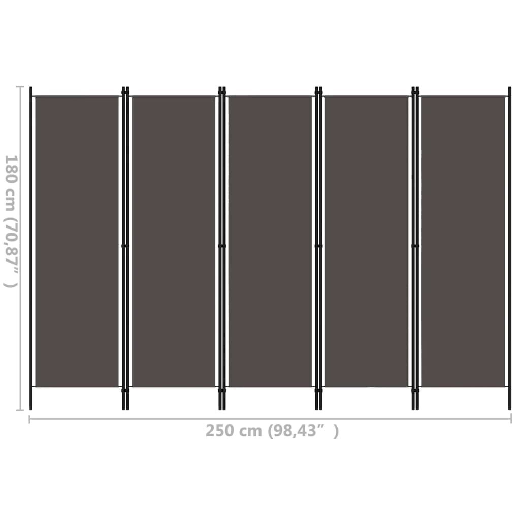 Raumteiler Paravent 5 teilig Anthrazit 250x180 cm für flexible Raumgestaltung