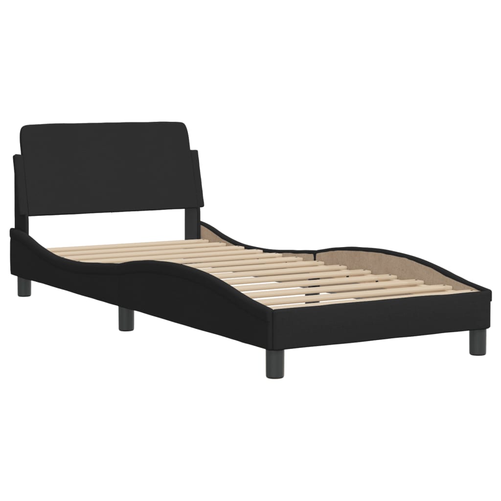 Bettgestell Schwarz 90x190 cm mit Kopfteil mehr Komfort Zeitloses Stoffdesign Bettgestell Schwarz 90x190 cm mit Kopfteil mehr Komfort Zeitloses Stoffdesign
