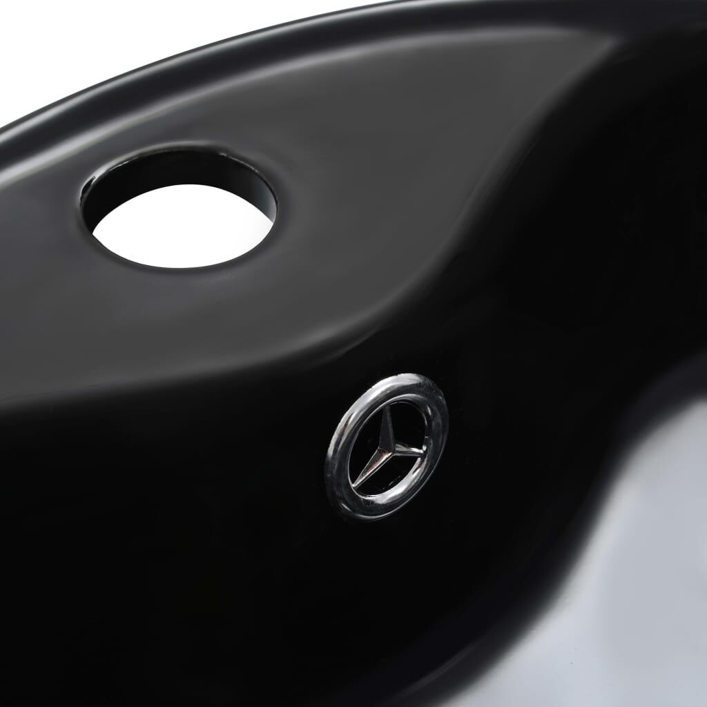 Waschbecken 36 x 13 cm mit Überlauf Schwarze Keramik zeitlos elegant Badezimmer