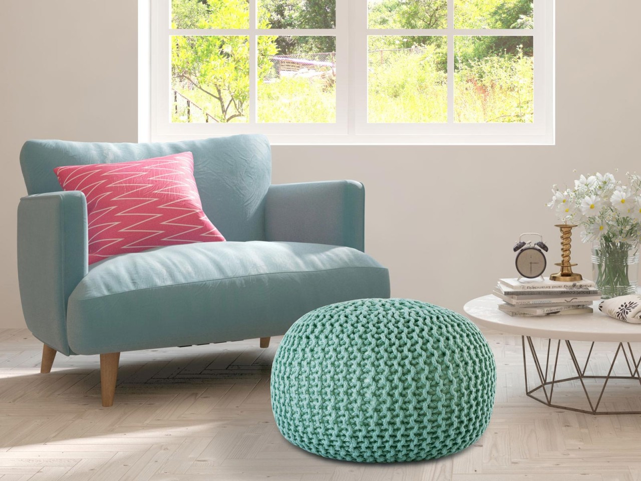 Pouf PREMIUM ø45cm Sitzhocker Strickpouf Innen Terrasse Pool Garten nachhaltig Pouf PREMIUM ø45cm Sitzhocker Strickpouf Innen Terrasse Pool Garten nachhaltig