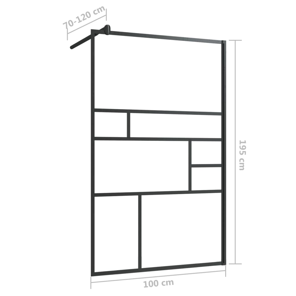 Begehbare Duschwand klar ESG-Glas 100x195 cm Schwarz rahmenlos Dusche modern