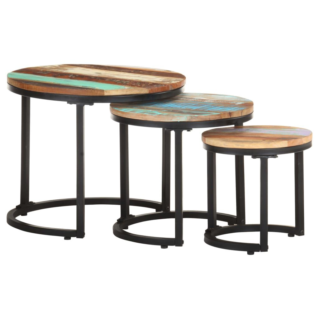 Beistelltische 3er Set aus massivem Altholz rustikal modern für Wohnzimmer