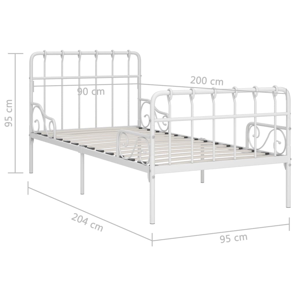 Bettgestell 90x200 cm Weiß Metall Inkl. Lattenrost für besten Komfort Stabil & Zeitlos