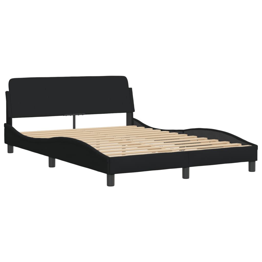Bettgestell Schwarz 140x190 cm aus Stoff ohne Matratze stabil und modern Bettgestell Schwarz 140x190 cm aus Stoff ohne Matratze stabil und modern