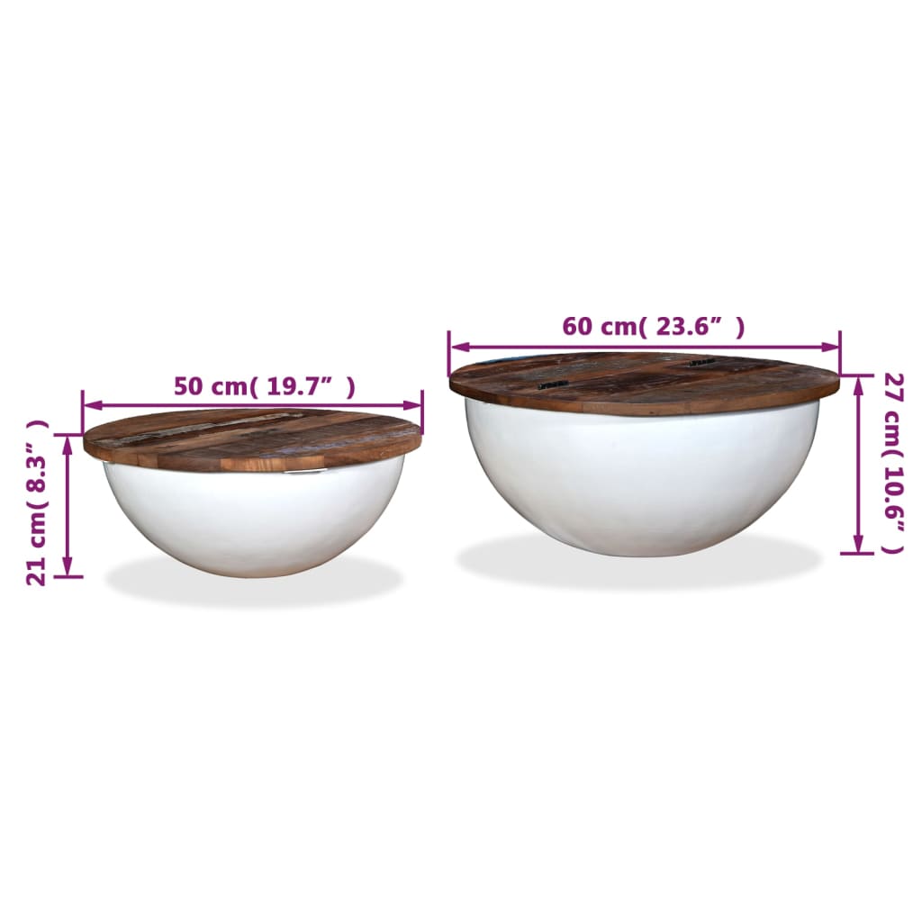 Couchtisch-Set 2-tlg. Weiß – Massives Altholz in Schalenform Stabil modern Couchtisch-Set 2-tlg. Weiß – Massives Altholz in Schalenform Stabil modern