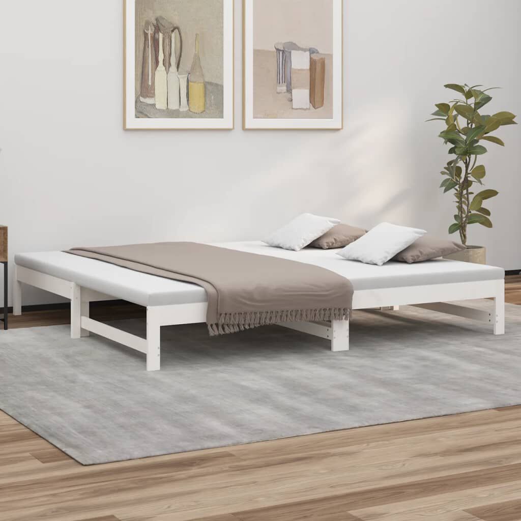 Ausziehbares Tagesbett Weiß Kiefer massiv 2x90x200 cm flexibel und robust Ausziehbares Tagesbett Weiß Kiefer massiv 2x90x200 cm flexibel und robust