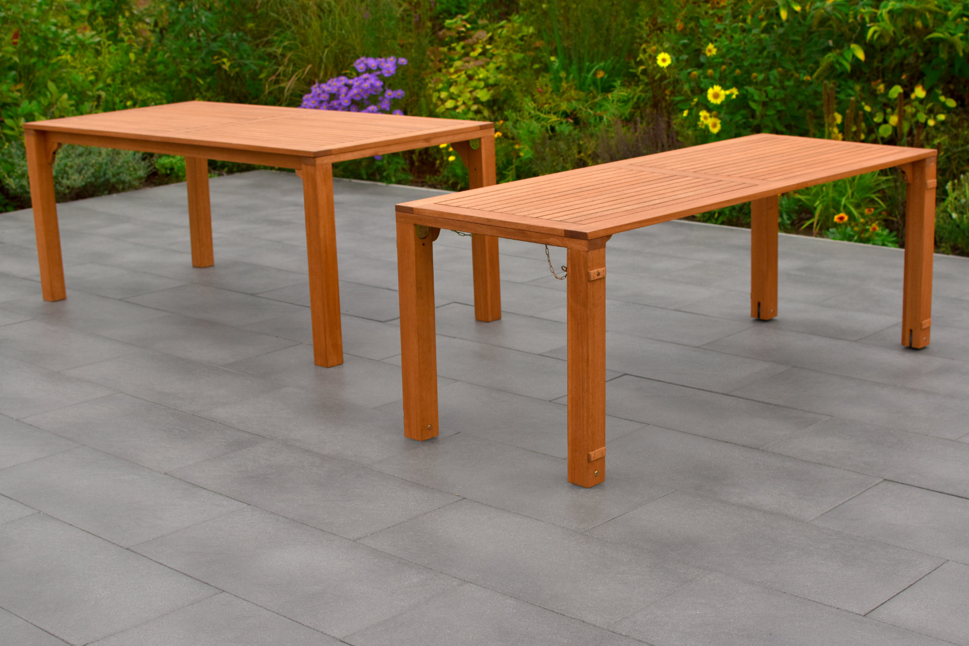 Comodoro Gartenmöbel-Set für 8 Personen – 9-teilig aus FSC® Eukalyptusholz mit Flex-Ausziehtisch 185–370 cm, 6 Klappsesseln & 2 Relax-Klappsesseln mit Fußteil