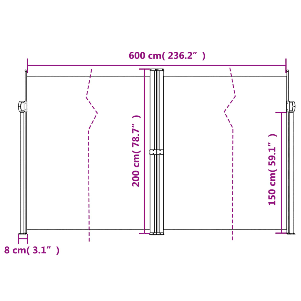 Ausziehbare Seitenmarkise Creme 200x600 cm Sonnenschutz Windschutz Terrasse