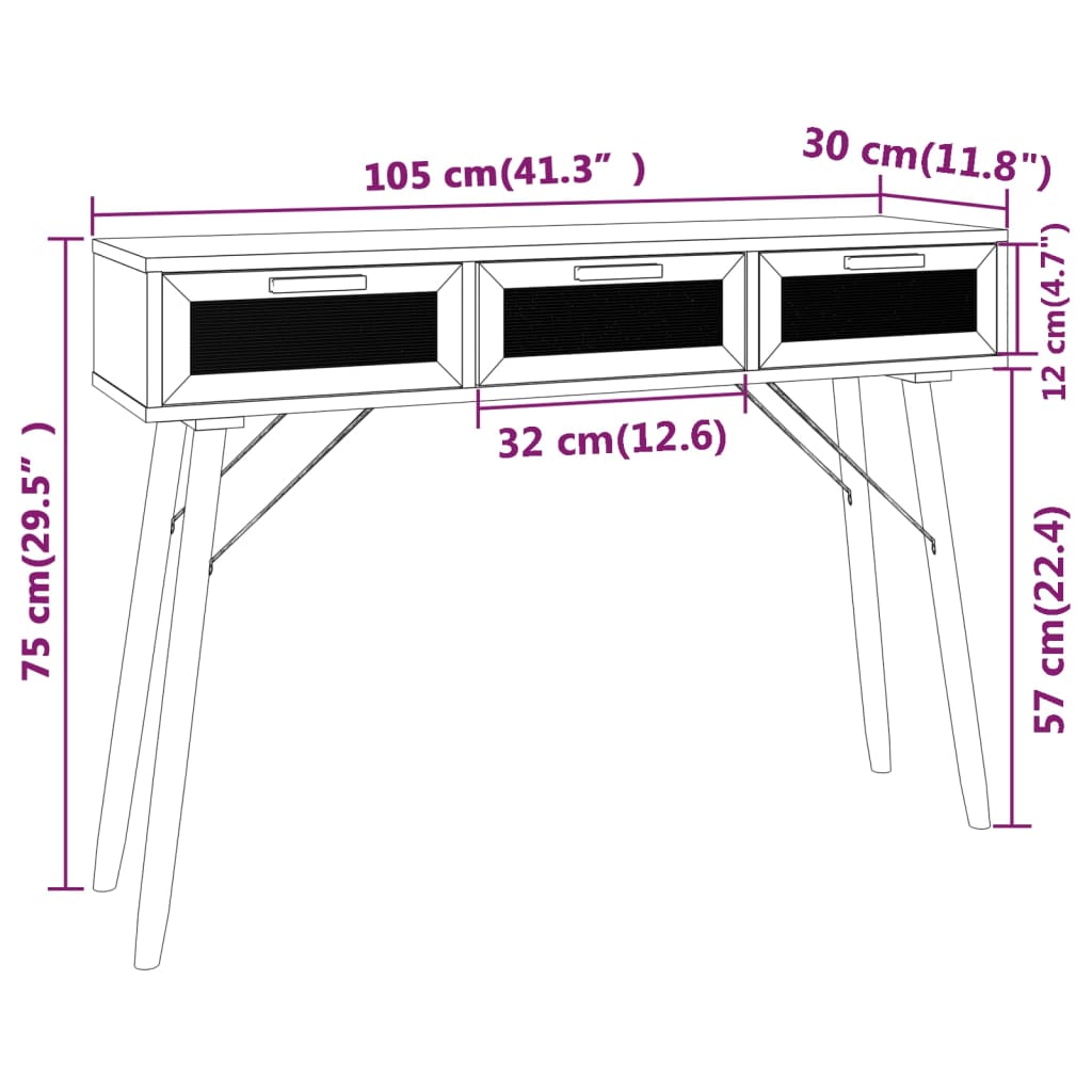 Konsolentisch Weiß Kiefer Rattan 105x30x75 cm