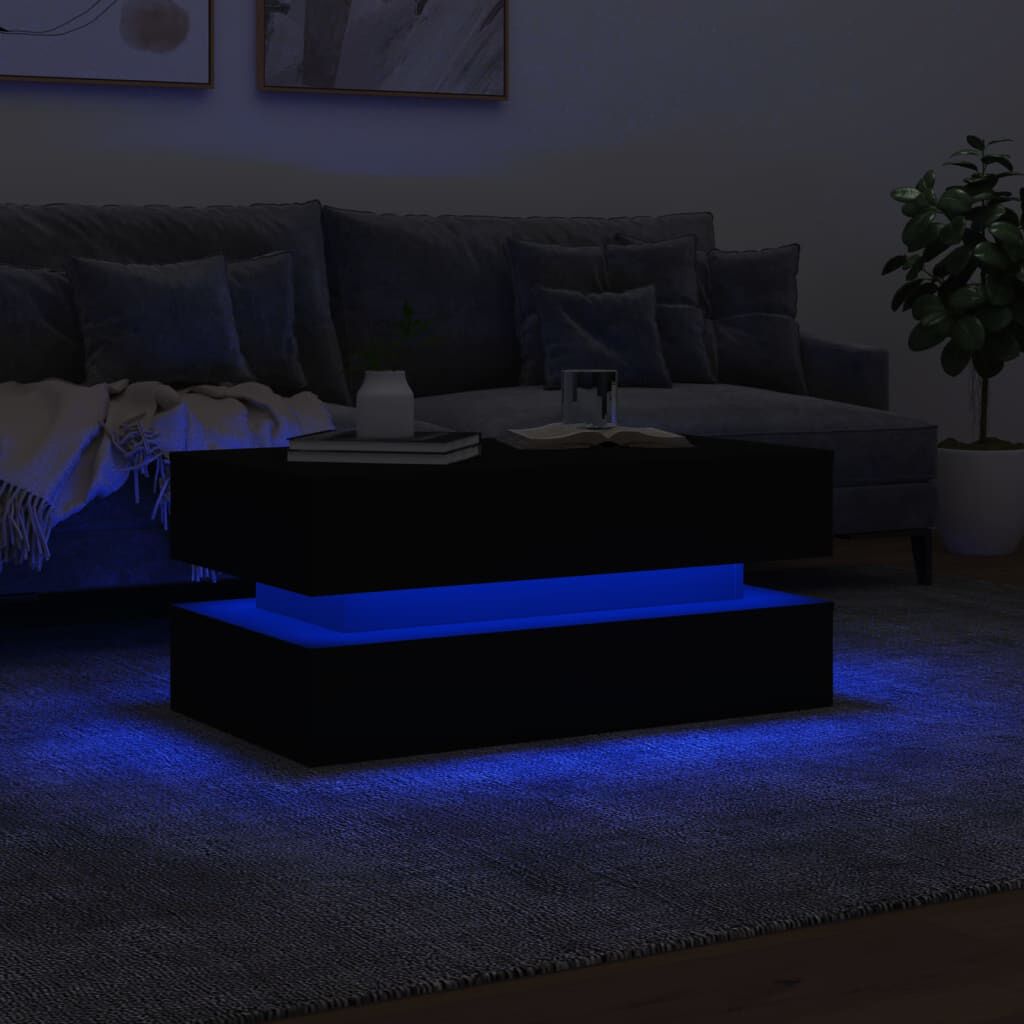 Couchtisch Wohnzimmertisch Schwarz 90x50x40 cm mit LED Beleuchtung modern Couchtisch Wohnzimmertisch Schwarz 90x50x40 cm mit LED Beleuchtung modern