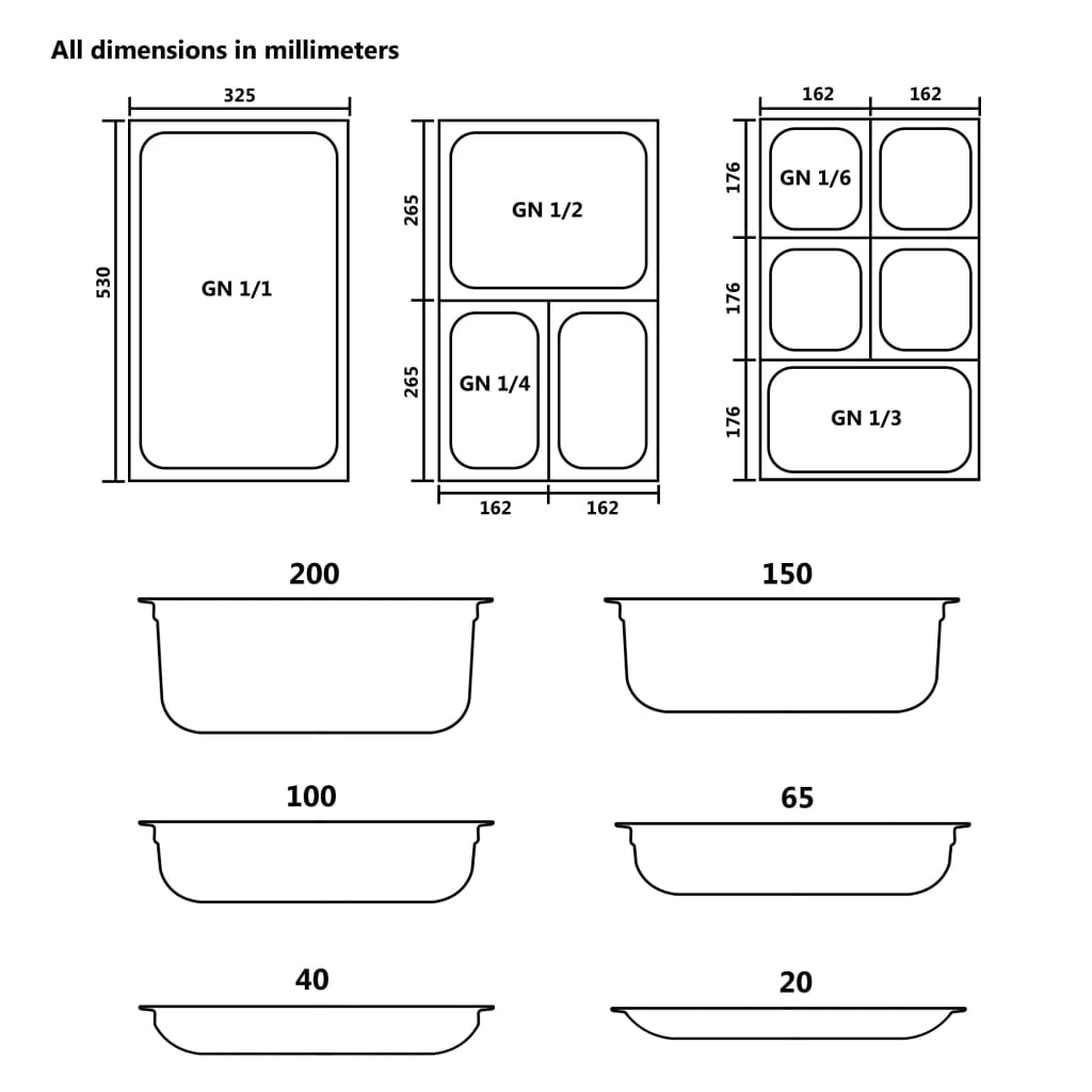 Gastronormbehälter 4 Stk. GN 1/2 100 mm Edelstahl Küchenbehälter Stapelbar