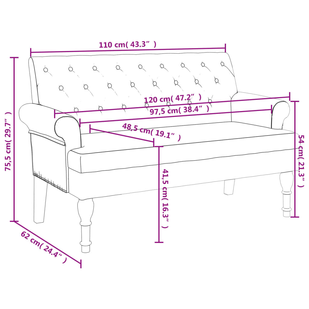 Sitzbank mit Rückenlehne Weinrot 120x62x75,5 cm Stoff Modern & stilvoll Sitzbank mit Rückenlehne Weinrot 120x62x75,5 cm Stoff Modern & stilvoll