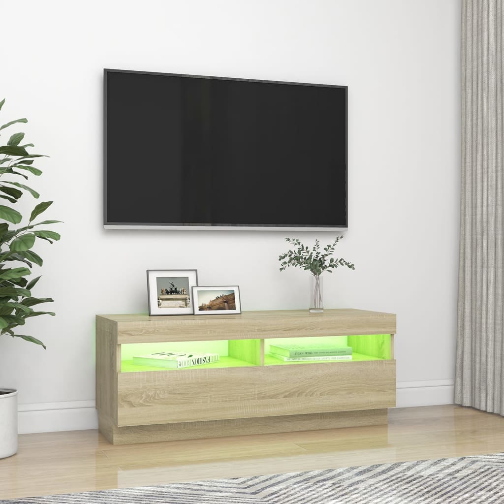 TV Schrank Sonoma Eiche 100x35x40 cm LED Beleuchtung Holz Modern