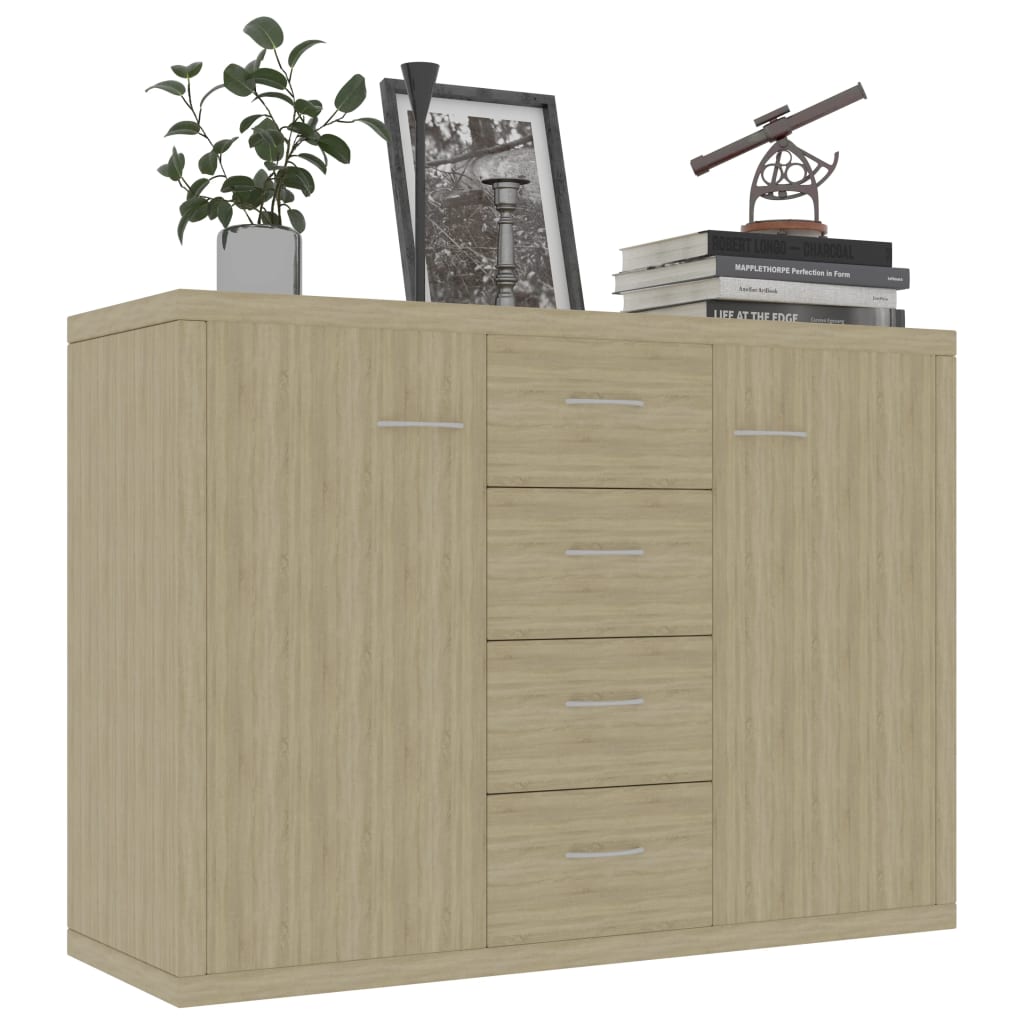 Sideboard Sonoma-Eiche 88x30x65cm Holzwerkstoff 4 Schubladen 2 Türen