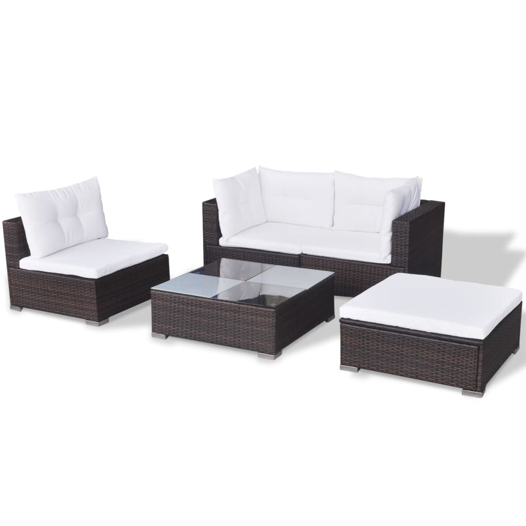 vidaXL 5-teiliges Garten-Lounge-Set mit Kissen Poly Rattan Braun