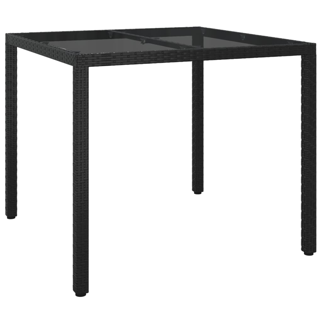 Gartentisch 90x90x75 cm Schwarz Poly Rattan Terasse Blkon gehärtetes Glas